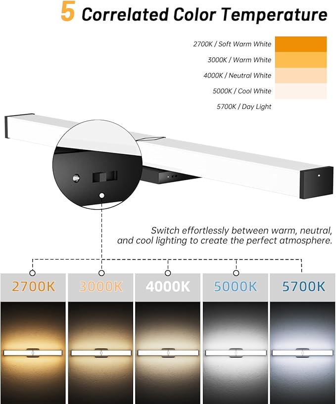 Bathroom Vanity Light,32inch 5CCT Modern Dimmable Bathroom Light Fixtures Over Mirror,32W 3600LM Lighting Bar Fixture,Black LED Vanity Lights,2700K/3000K/4000K/5000K/5700K,ETL Certified