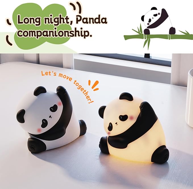 Cute Panda Silicone Night Light, 3-Level Dimmable Soft Light, Timed, Rechargeable, Bedside Touch Lamp, Creates a Cozy Ambiance, Ideal Decoration and Gift for Kids, Boy, Girl, and Friend