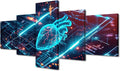 5 Panel AI Generated Wall Art for Living Room Computer Screen Canvas Painting for Home Digital Poster Decorations for Office Kitchen Modern Technology Pictures for Bedroom Wall Decor 50"Wx24"H