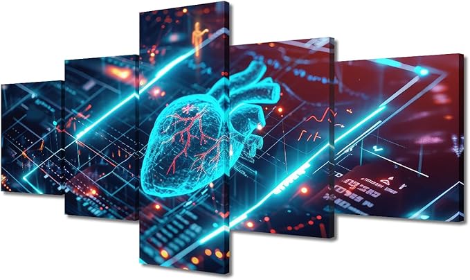 5 Panel AI Generated Wall Art for Living Room Computer Screen Canvas Painting for Home Digital Poster Decorations for Office Kitchen Modern Technology Pictures for Bedroom Wall Decor 50"Wx24"H