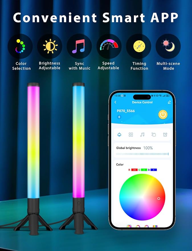 DAYBETTER 360° Smart LED Light Bars, RGB Light Bars with 16 Million Colors, Smart Gaming Lights with Music Sync and Scene Modes, 3 Modes Control, Mood Lighting, Gaming Light Bar for Room, TV, Monitor