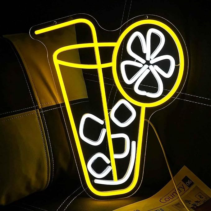Juice Neon Sign for Wall Decor, Dimmable Yellow Neon LED Lights Signs for Bar Man Cave, Neon Light Up Signs for Bedroom Pub Bar Accessories Decorations Aesthetic, Birthday Neon Sign Gifts