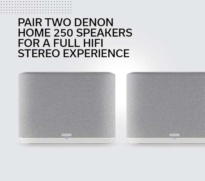 Denon Home 250 Wireless Smart Speaker (White), Bluetooth Wireless, 0.75" Tweeters, 4" Bass Drivers, HEOS Built-in, AirPlay 2, Multi-Room Streaming, Simple Setup, Mid-Size Design