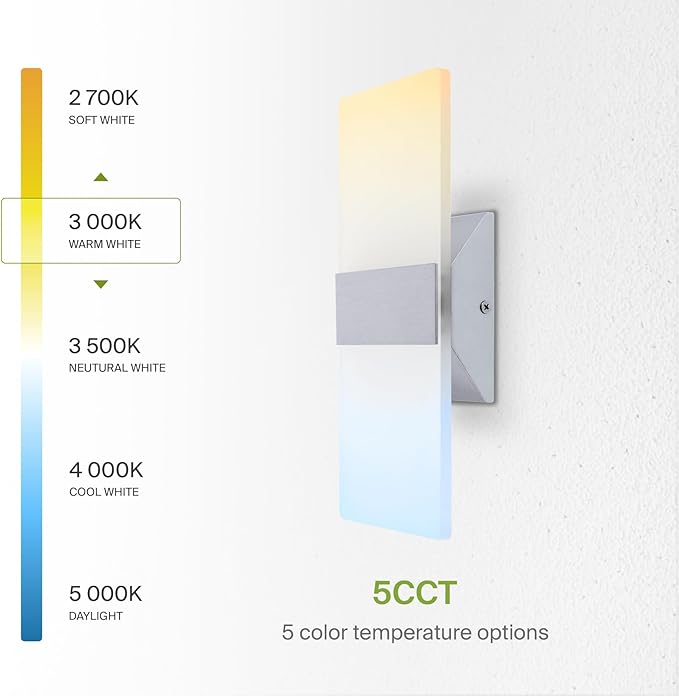ASD 12 Inch Indoor LED Wall Sconce - 12W 2700K-5000K Dimmable Brushed Nickel Wall Sconce Lights for Living Room, Bedroom, Bathroom, Hallway - Modern Wall Sconces Hardwired, UL Interior Light