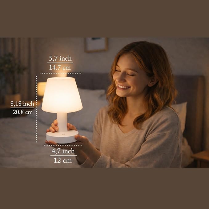 Cordless Table Lamp, Rechargeable Table Lamp, Waterproof Shower Lamp, 5200mAh Small Table Lamps, 3-Color Dimmable Touch Light, Portable Outdoor and indoor table lamp, Bedside night light (White)
