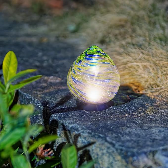 Solar Lanterns Outdoor, Solar Glass Lights, Waterproof Led Table Lamp for Garden Yard Tree Home Xmas Decoration, Green Blue