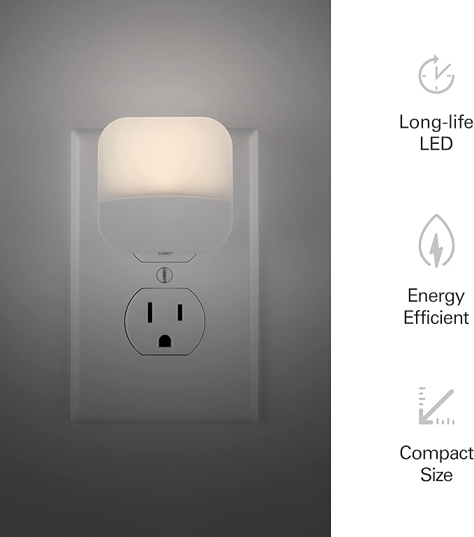 Lights by Night Plug In Night Light Bedroom Decor Apartment Essentials LED Lights Ambient Lighting Dusk to Dawn Sensor Nightlight Bathroom, Square 6 pack