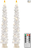 Christmas Tree Candles Surrounded by Fairy Lights, LED flameless Candle Lights with Remote Control Timing Function. White