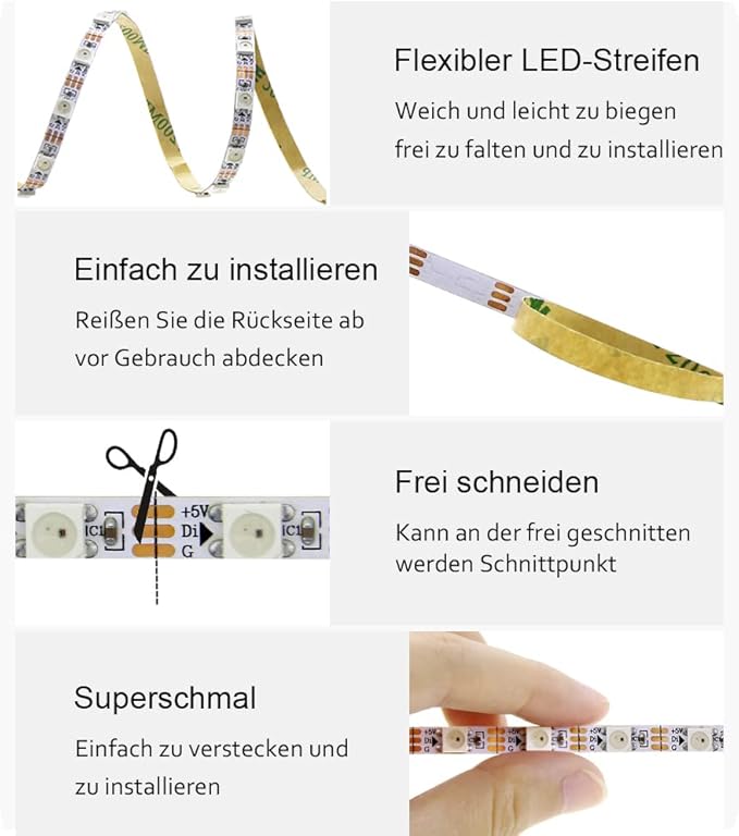 ALITOVE 5mm WS2812B Individually Addressable RGB LED Strip Light 6.6ft 120 LEDs 0.19in Super Narrow Programmable Dream Color Digital LED Pixel Tape Light 5V for Home Theater Bedroom Bar Decor Lighting