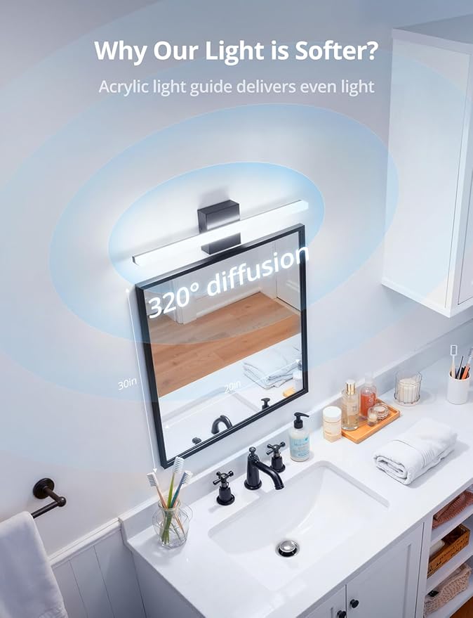 Combuh 24Inch Long Vanity Light for Bathroom 5 Color Adjustable Modern, Bright 14W 1250LM Black Bath Bar Lighting Fixtures Over Mirror IP44 Rustproof Minimalist Led Wall Sconce for Powder Room