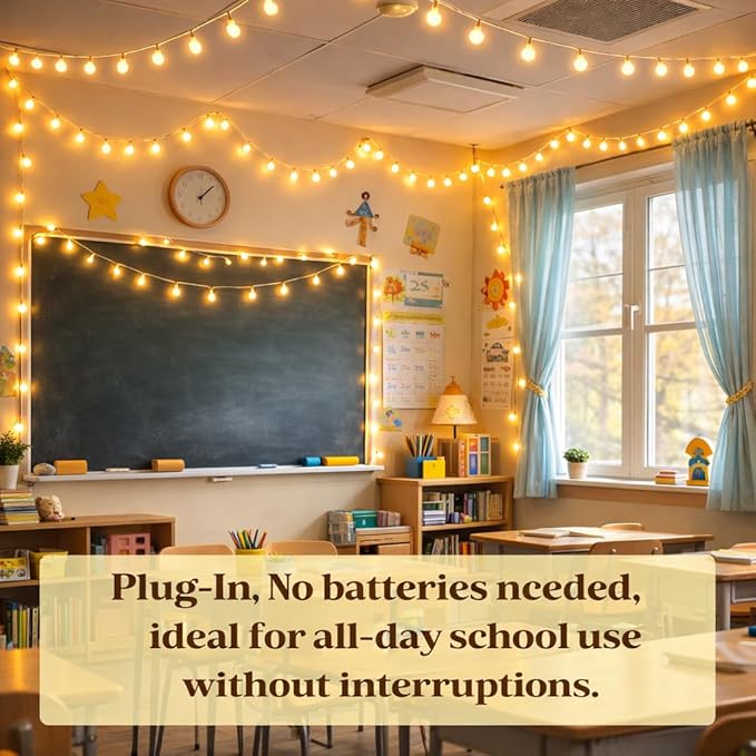 100 LED Hanging String Lights for Classroom – 33ft Plug in Fairy Lights with 8 Modes, Warm White String Lights for Classroom Decor, Teacher Supplies, Bulletin Board, Wall Display & School Decorations