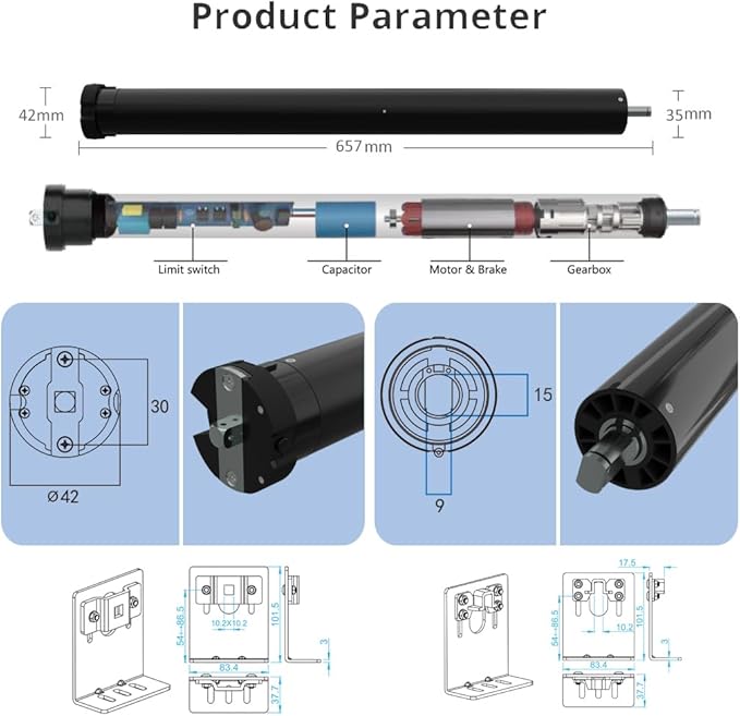 Motorized Roller Shade Motor 35mm, DC24V Electric Tubular Motor for Zebra Blinds, Smart Blinds Retrofit Kit with Remote, Quiet Brushless Copper Motor (6.0 N.m for Φ50mm (2") Groove Tube)