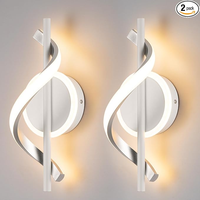 Modern Wall Sconces Sets of 2, 12W LED Wall Lights, Modern Spiral Wall Lamp, LED Wall Lamps, 3000K Warm White Light Fixture for Stairs Living Room Bedroom Aisle Hallway
