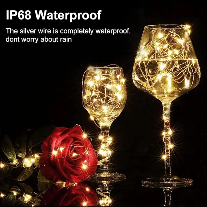 Fairy Lights Battery Operated 16.4Ft 50 LED Silver Copper Wire Twinkle Lights with 5 Lighting Modes for Christmas Bedroom Wedding Dorm Party Holiday Yard Decoration (Warm White)