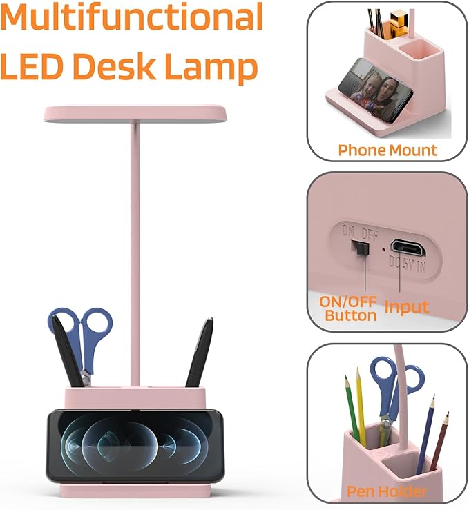 AXX Cute Desk Lamp, Pink Table Light for Women, Teen Girls, Adjustable LED, Small, Rechargeable, Battery Operated, Touch Control, Gooseneck, Home Office Accessories, College Dorm Essentials