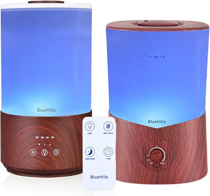 BlueHills Premium Set of Two Large 3000 ML and 4000 ML XL Essential Oil Diffusers Humidifier Combo for Large Room Home with Décor LED Lights Great Gift – Value Pack of Dark Wood Grain.