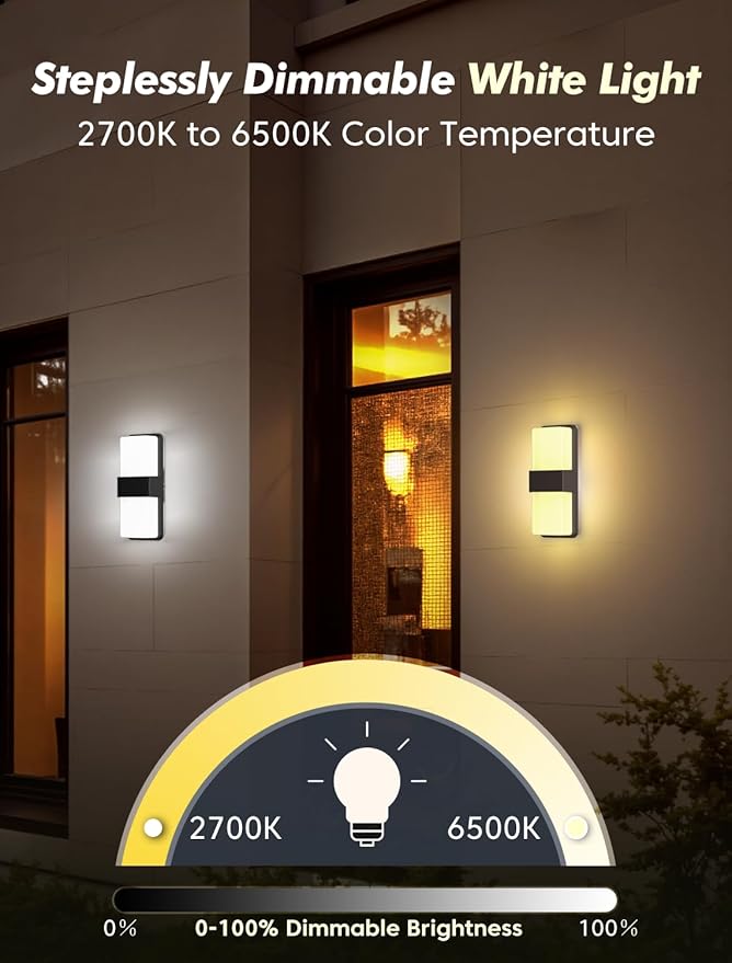 Outdoor Wall Lights, RGBCW Smart LED Lamp, Color Changing Front Door Sconce, Porch Lights Outdoor Light Fixture,12in Exterior Wall Sconces, Remote & Wi-Fi Control, IP65 Waterproof, 2 Pack