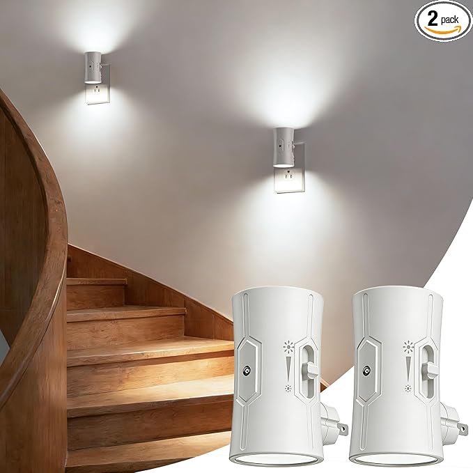 Night Light, LED Night Lights Plug into Wall, [2 Pack] White 0-100LM Adjustable Brightness Light Sensor Plug in Night Light for Hallway, Bathroom,Adult
