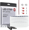 BTF-LIGHTING FCOB COB 5mm Width UL Listed Super Narrow Flexible Uniform Light LED Strip 16.4FT DC24V 6000K CRI 90+ Dimmable LED Ribbon for Kitchen Home Indoor Decoration(No Adapter or Controller)