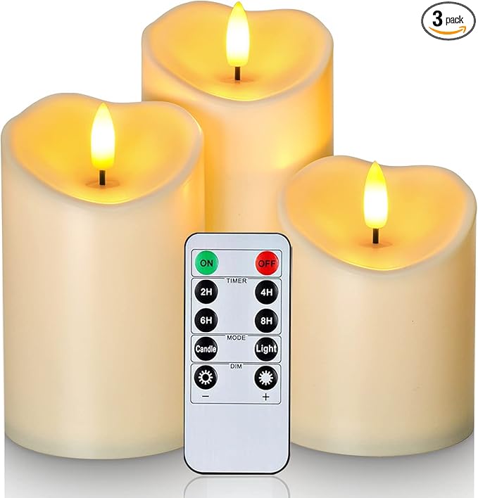 Homemory LED Candles with Remote Timers - Battery Operated, Electric Fake Plastic, Dark Ivory, Outdoor Waterproof Set of 3