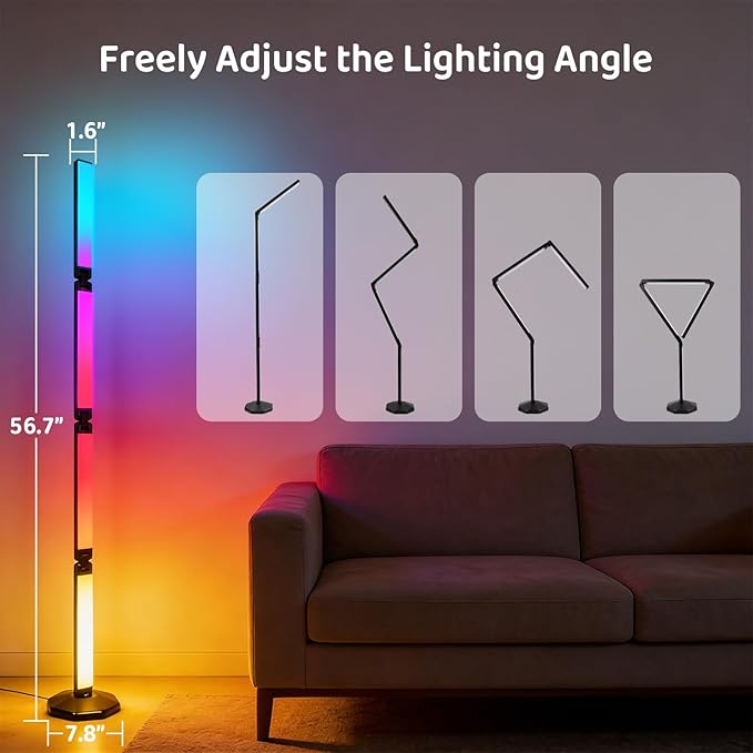 LED RGB Corner Floor Lamp Foldable Floor Light 2200K-6500K Tunable White with 16 Million Custom Colors Remote/App,Timer Setting (RGB Foldable Floor Lamp)