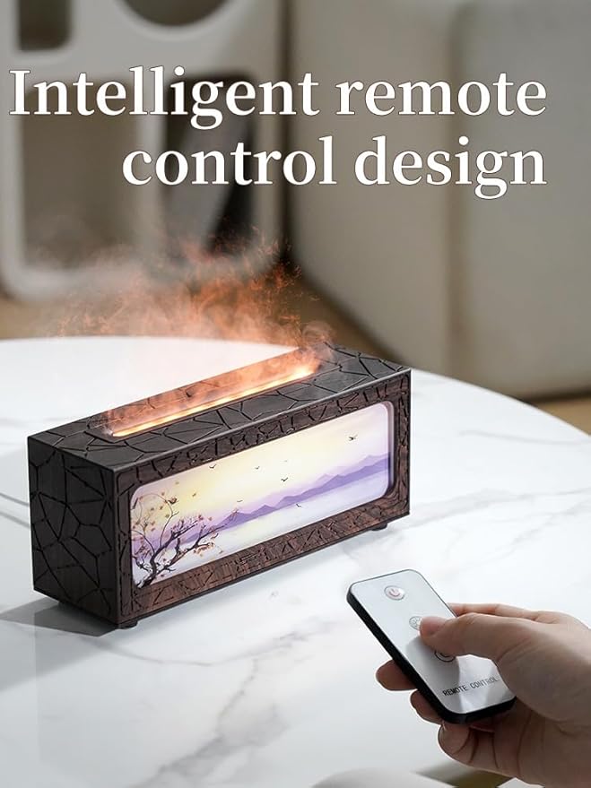 Essential Oil Diffusers Ultrasonic Fireplace Flame Aromatherapy Diffuser, Auto Shut-Off, Timer Setting, 7 Colors LED Lights Changing for Home, Office, Spa 200ml (White)