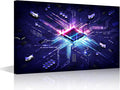 TUMOVO Wall Art for Living Room Glowing CPU Canvas Wall Art Futuristic CPU Contemporary Wall Art AI Posters and Prints Cyberpunk Tech Modern Artwork Ready to Hang for Bedroom Office, 18x12in