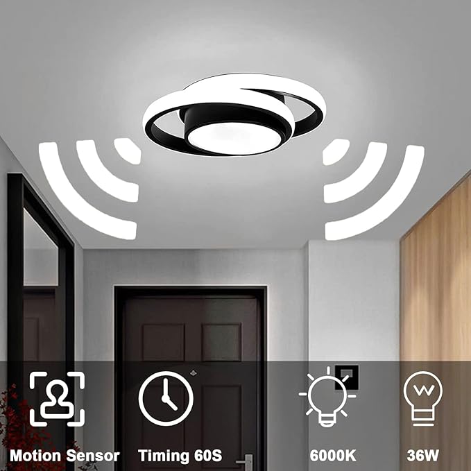 Motion Sensor LED Ceiling Light Indoor, 36W Cool White Mount Motion Activated Light Fixture Modern Flush Mount Ceiling lamp for Closet Laundry Bathroom Hallway Stair Porch Basement. (Round)
