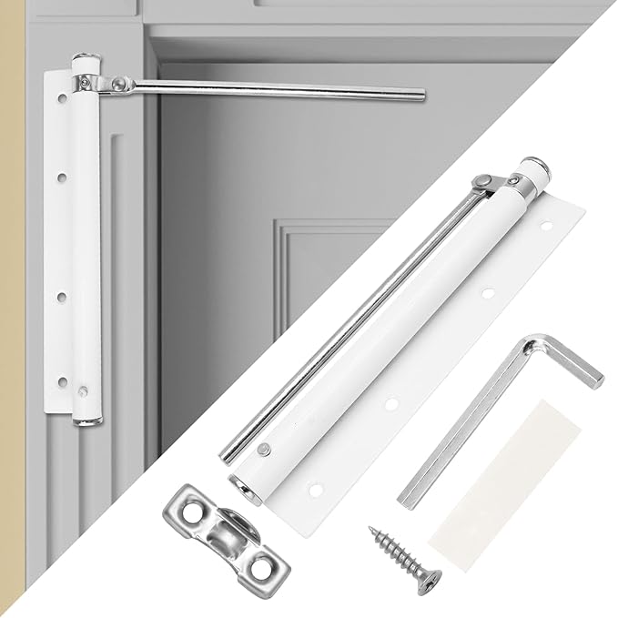 Automatic Door Closer White Spring Door Closers for Home, Stainless Steel Auto Doors Closer Self Closing Safety Screen Closers