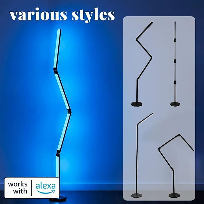LED RGB Corner Floor Lamp Foldable Floor Light 2200K-6500K Tunable White with 16 Million Custom Colors Remote/App,Timer Setting (RGB Foldable Floor Lamp with Alexa Voice Control)