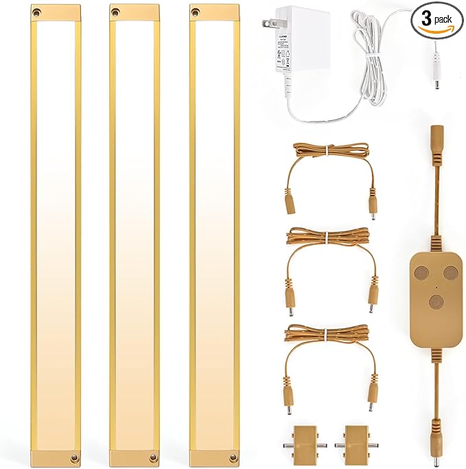 3pack 12inch Dimmable LED Under Cabinet Light Kit, 2700K to 6000K Smart LED Under Counter Lighting Fixture, Compatible with Alexa, Google Assistant, for Kitchen, Pantry, Shelf (Gold)