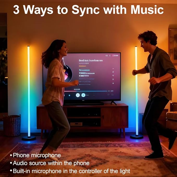 Led Corner Floor Lamp USB Powered with App & Remote Control, IC+RGBW Color Changing Led Lamp Music Sync, Timer Setting, Standing Lamps for Living Room Lamp Bedroom Gaming Room, 1 Pack