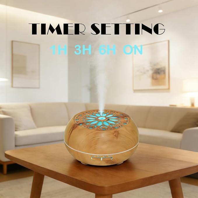 Diffuser with 6 Essential Oils for Large Room,550ml Aroma Diffusers with Remote Control for Home,Mini Humidifier with LED Night Lights for Office Yoga Room Decor Gift for Women Men(Light Wood Grain)
