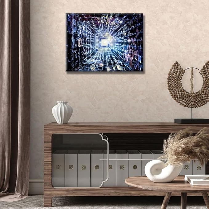 LSIUHWUWI Wall Decor Central Computing Machine Concept Wall Pictures for Living Room AI Canvas Wall Art Modern Wall Painting 1 Panel Wall Art Canvas Posters and Prints Framed Ready to Hang 12X16 INCH