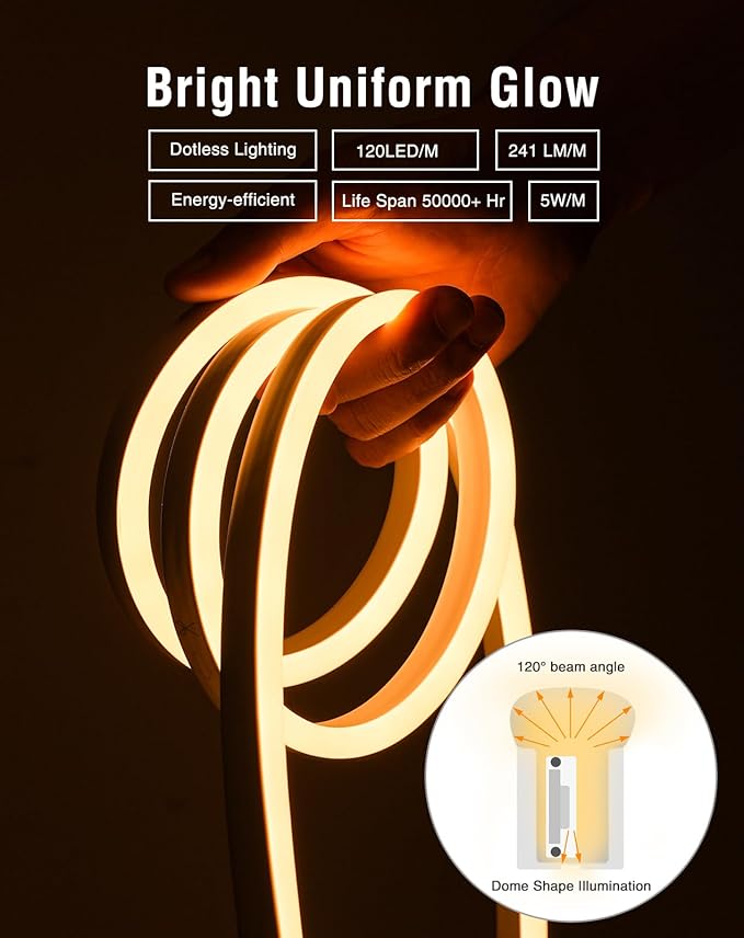 Shine Decor LED Neon Rope Lights AC 120V, Expandable & Cuttable 120LEDs/M Bright Strip Lighting, ETL Cold-Resistant & IP65 Waterproof for Indoor Outdoor, 8x16mm, 2500K Warm White, 131.2ft