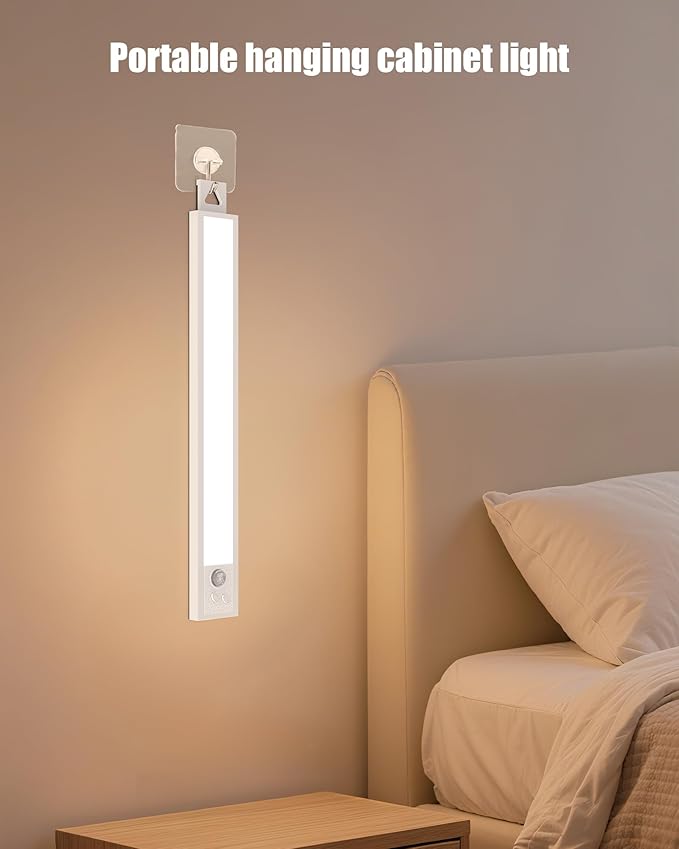 Under Cabinet Motion Sensor Lighting - 16 Inch Wireless Under Cabinet Lighting, Rechargeable with Magnetic Mount, 5CCT Adjustable for Kitchen/Hallway (White, 2-Pack)