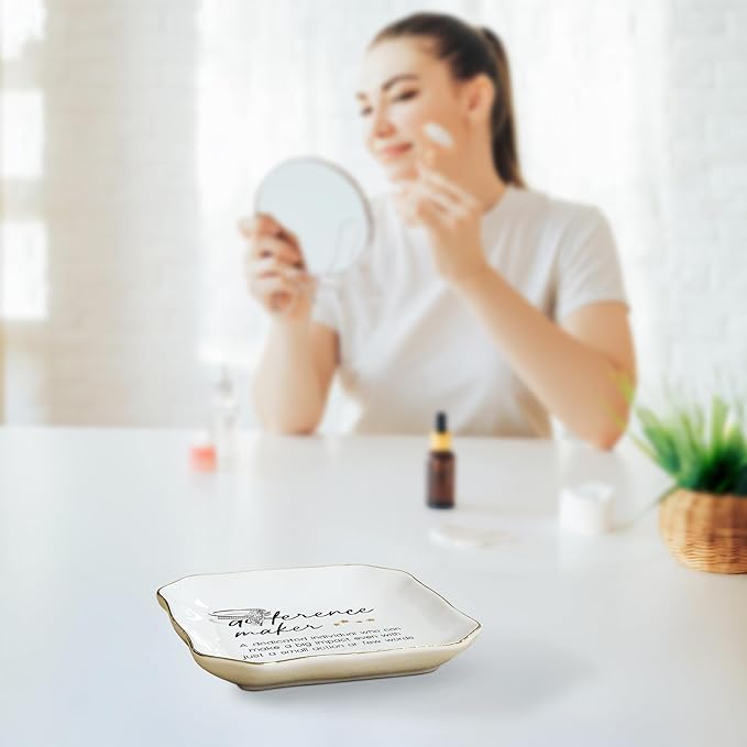 OASSIE Birthday Gifts for Women - Difference Maker 4x4 Ceramic Jewelry Dish Tray - Valentines Appreciation Thank You Gifts for Teacher Coworkers Employee Boss, Retirement Gift Woman