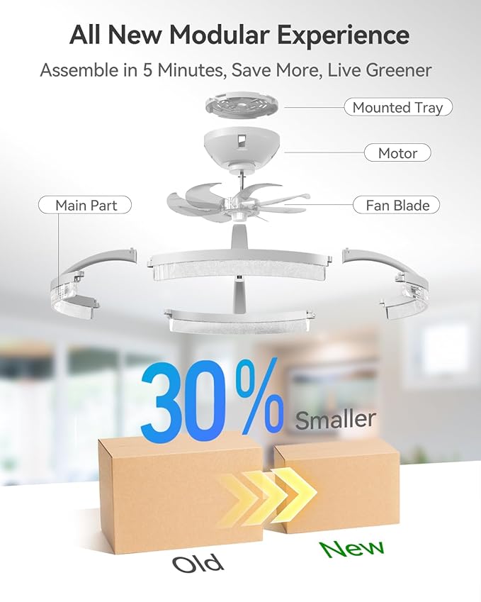 addlon Ceiling Fans with Lights and Remote, 20'' Low Profile Ceiling Fans, 3000-6000K Dimmable Modern Flush Mount LED Fan Light, Fandelier Ceiling Fan for Bedroom, Kitchen, Living Room, White
