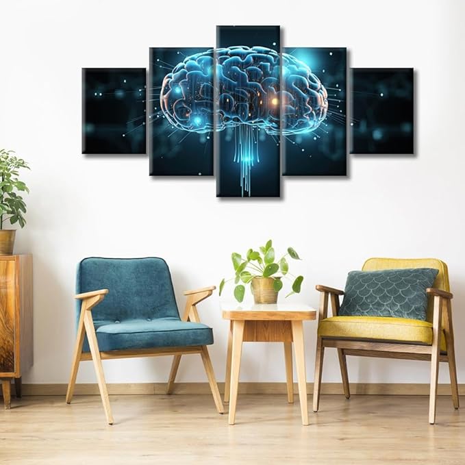 Smart Brain Wall Art for Bedroom Artificial Intelligence Technology Wall Decor Brain Framed Canvas Art Pictures House Deocr for Living Room Office Wall Art Framed Ready to Hang (60"Wx32"H)