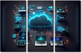 TUMOVO Multi Panel Large Wall Art Cloud Technology, Computing Pictures, Devices Connected to Digital Storage in the Data Center Via the Internet Posters and Prints Ready to Hang, 60" Wx40 H