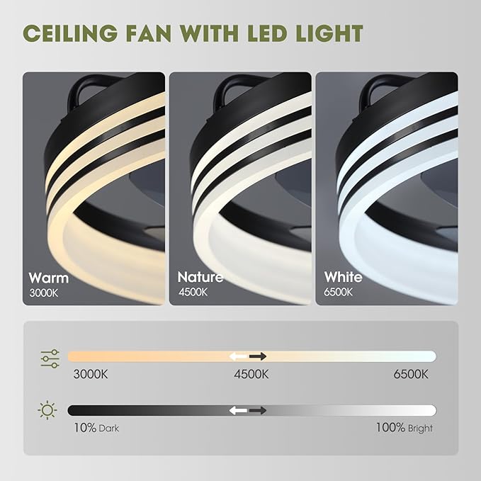 Ceiling Fan with Light, Flush Mounted Ceiling Fan with Lights, 6 Wind Speeds Smart Low Profile Fan for Bedroom, Kids Room and Living Room 20" (Black)