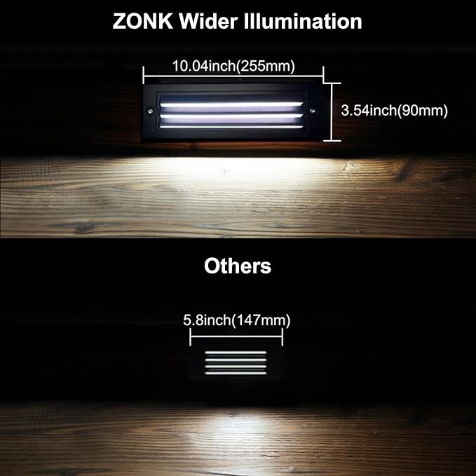 ZONK Line Voltage LED Step Stair Lights Indoor Outdoor, 6W Waterproof IP65 Non-dimmable 4000K Deck Lighting for House, Retaing Wall Lights (6 Pack)
