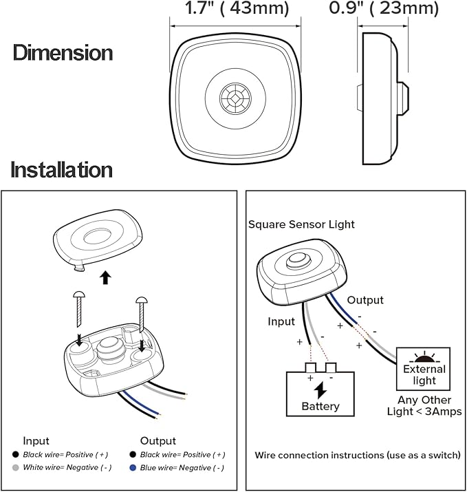 Dream lighting LED Motion Sensor Light and Switch Combo for RV Marine Boat, 1.7inch Waterproof Aisle Light Stairway Courtesy Light, 4000K Soft White Lighting, 12 Volt 0.3 watt, 10 lumes (1 Light)