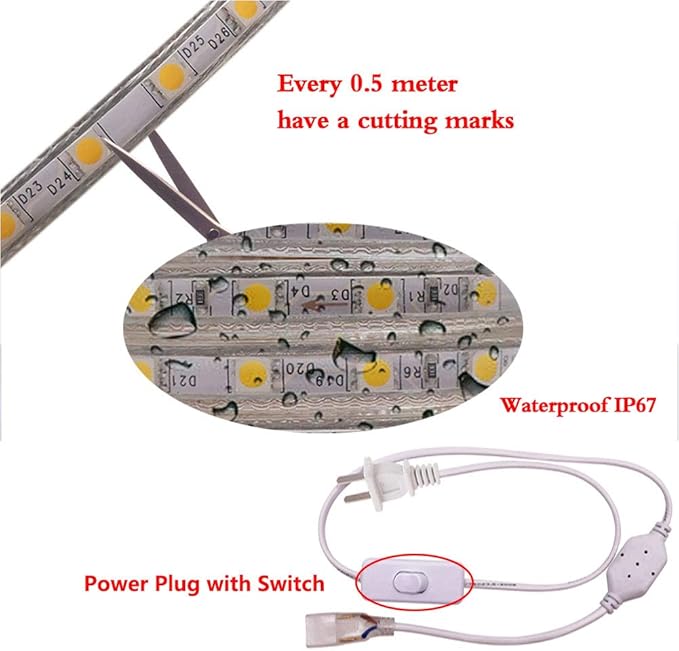 LED Light Strip Kit, AC 110-130V Flexible Waterproof Rope Lights, 9.9ft 5050 60 LEDs/M for Indoor Outdoor Commercial Lighting Decoration, Accessories Included, Cool White
