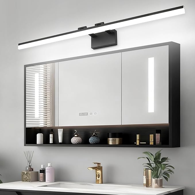 SOLFART Modern LED Vanity Lights 47.2 Inch Bathroom Light Fixtures Over Mirror Fixture Matt Black Finishing Light Strip 8778-ND