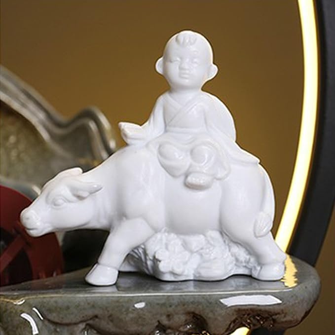 LED Halo Reflux I, Ceramic Zen Ornament with Rain Curtain Flowing Water Waterfall I Sitting, Suitable for Home Office Yoga Meditation Use