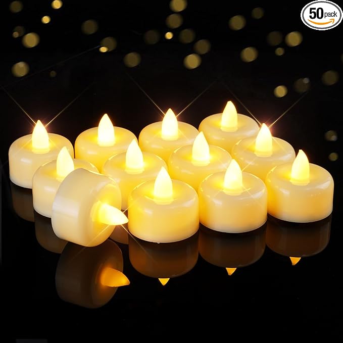Raycare 50Pack Flameless Candles, Battery Operated LED Tea Lights, Long Lasting Fake Candles, Electric Candles for Wedding, Holiday Party, Centerpieces, Home Decor, Halloween, Christmas