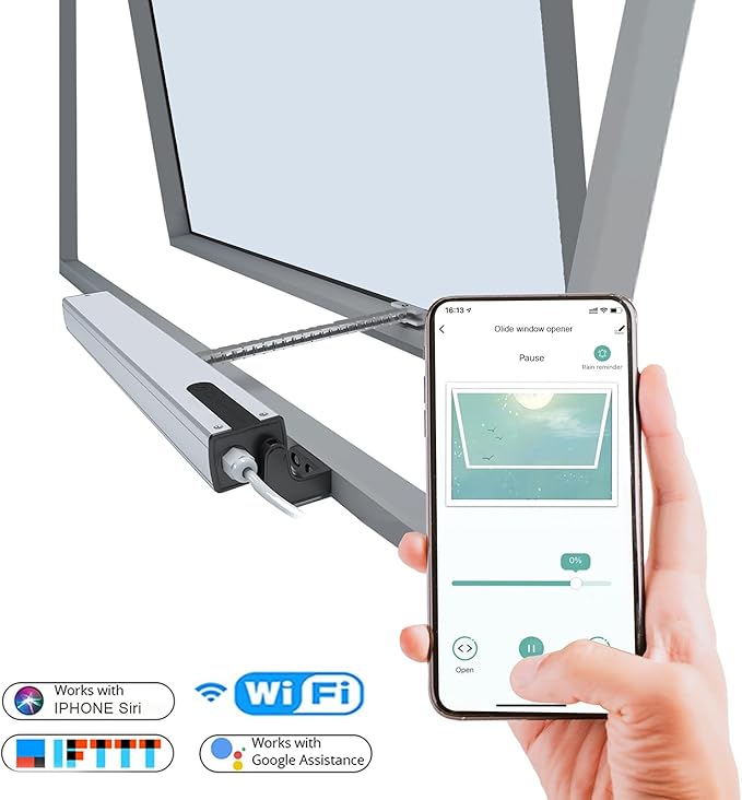 Olideauto Intelligent Smart AC Motor Automatic Window Opener with Wired US Standard WiFi Push Panel Phone App Control,Compatible for Alexa&Google Assistance Aluminum Alloy