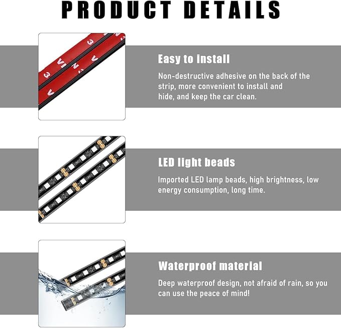 Car Interior LED Strip Light, 12V 24 LED Waterproof Neon Ambient Night Light with USB Port, Automotive Atmosphere Decorative Under Dash Lighting Kit, Car Accessories (Ice Blue)