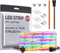 BTF-LIGHTING FCOB WS2811 IC RGB COB LED Strip DC24V 576LED/m 24FT Flexible High Density Color Chasing Uniform Light 16IC/m 10mm Width for Indoor Lighting Project(No Adapter or Controller)